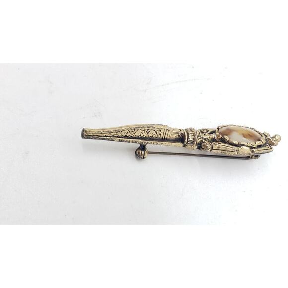 Vintage Brooch Celtic Scepter Dagger Bohemian Glass Scottish Sword England - Picture 6 of 10